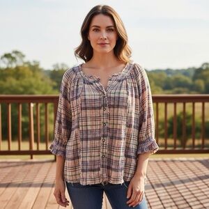 Free People We The Free FP Women's Lucy Cotton Button-Front Swing Blouse Sz S